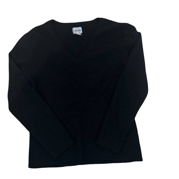Vintage Chico's Womens Black V-Neck Sweater Size 0 Classic Basic Pullover Knit - Picture 1 of 15